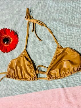 Gold American Apparel string bikini top.